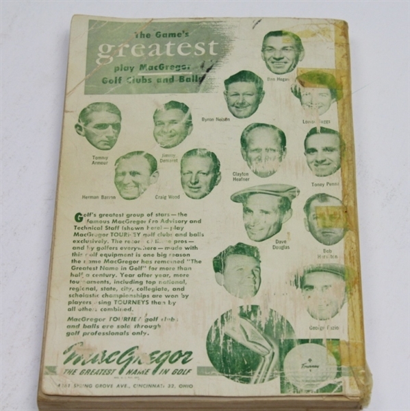 1949 Official PGA Tour Tournament Record Book-Back Cover Ben Hogan Macgregor Ad