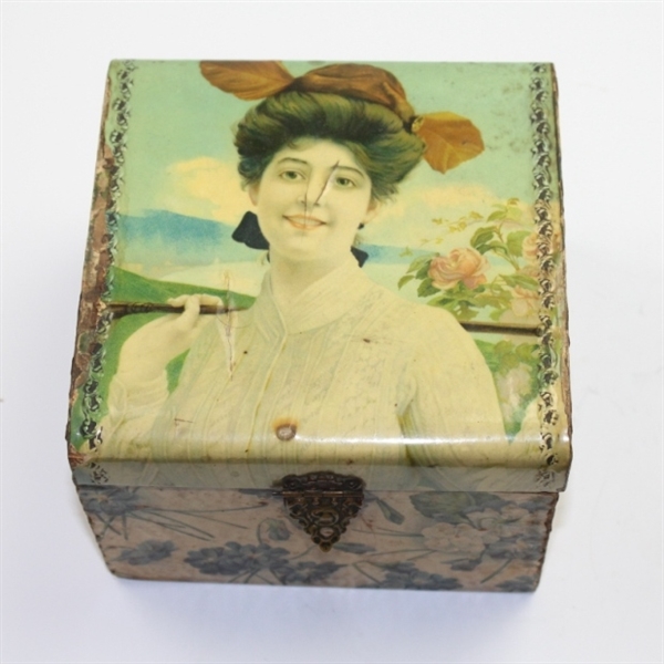Vintage Sewing Box with Woman Golfer Depiction