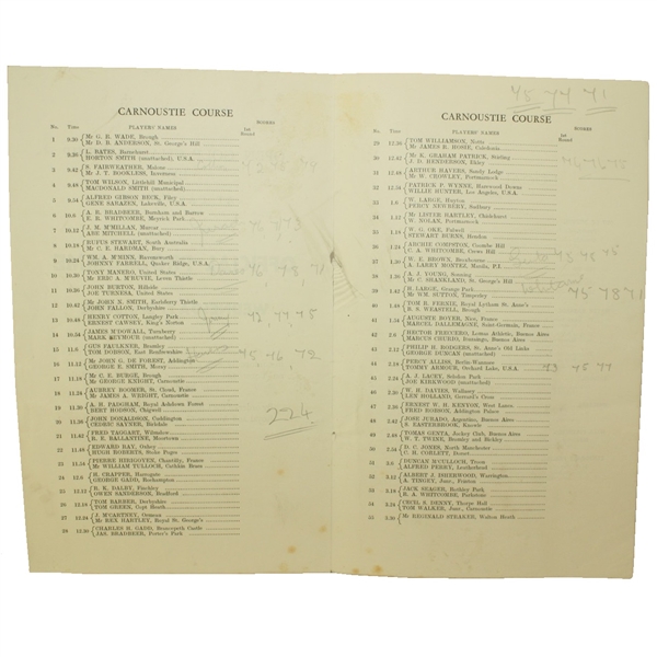 1931 Open Championship Official Draw Sheet Program - First At Carnoustie - Tommy Armour Winner