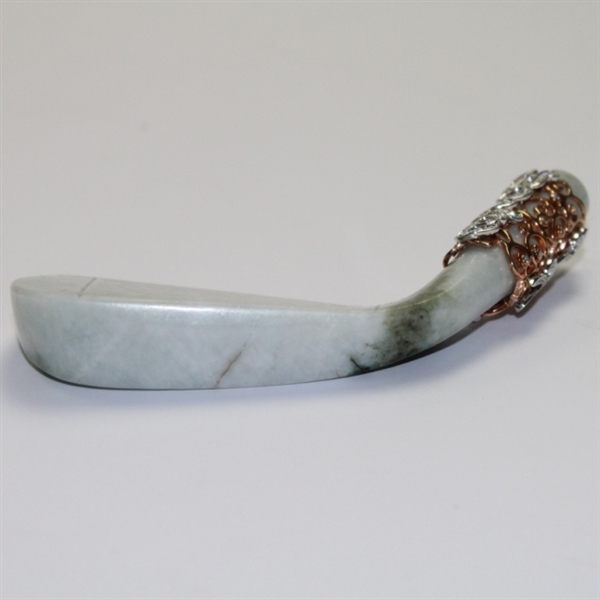 Hand Carved 'Hole-In-One' 4-Iron from Untreated Natural Jadeite Jade w/Sterling Silver and Diamond - Box and GEM ID Report