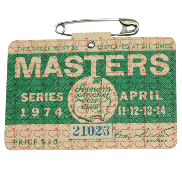 1974 Masters Tournament Badge - #21023 Gary Player Winner