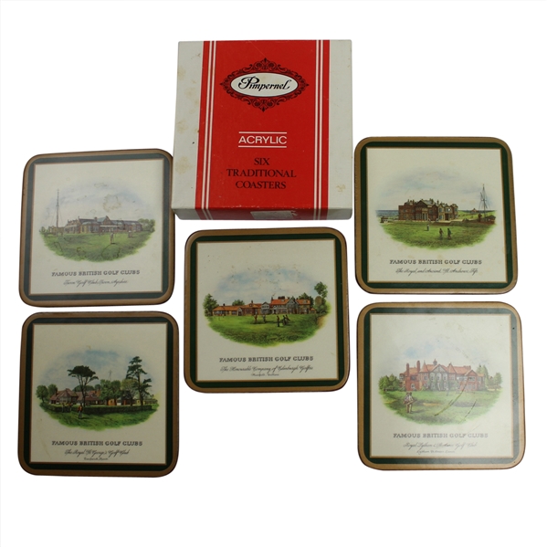 Lot of Five Classic British Golf Club Coasters with Box - Pimperrel