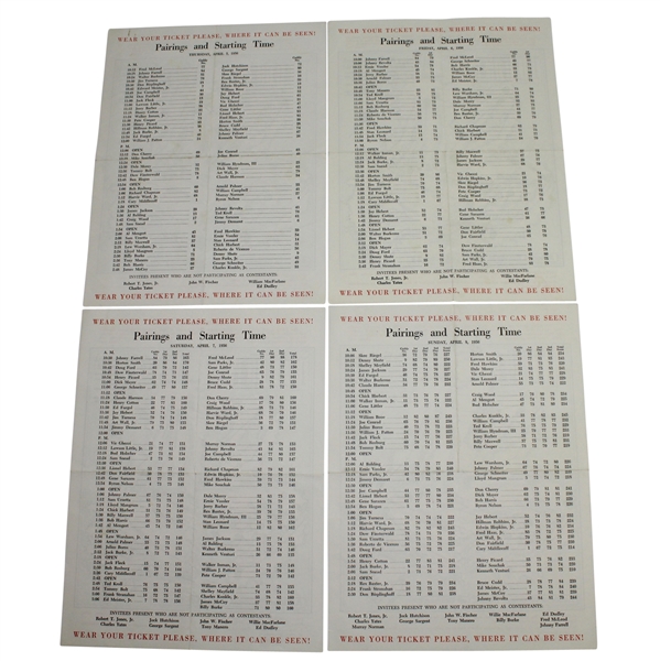 1956 Masters Pairing Sheets Thursday-Sunday
