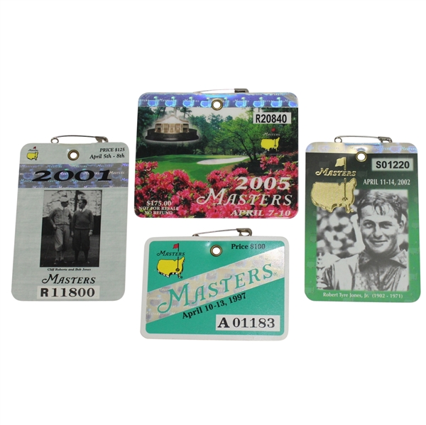 All Four Masters Badges from Tiger Woods' Victories - 1997, 2001, 2002, & 2005