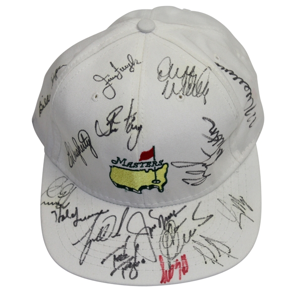 Masters Undated White Hat Multi-Signed by 18 Golfers - Woods, Nicklaus, etc JSA COA