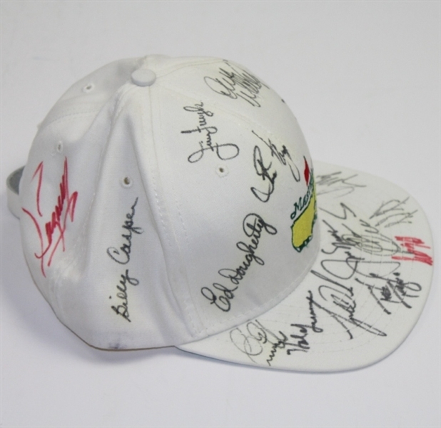 Masters Undated White Hat Multi-Signed by 18 Golfers - Woods, Nicklaus, etc JSA COA