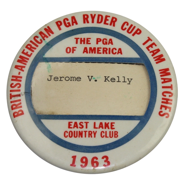 1963 Ryder Cup Team Matches Large Pinback Badge - East Lake Country Club