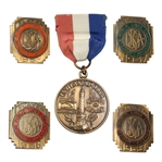 1953, 1956, 1957, & 1958 Amateur Public Links Contestant Badges Plus 1955 Ribbon/Medal