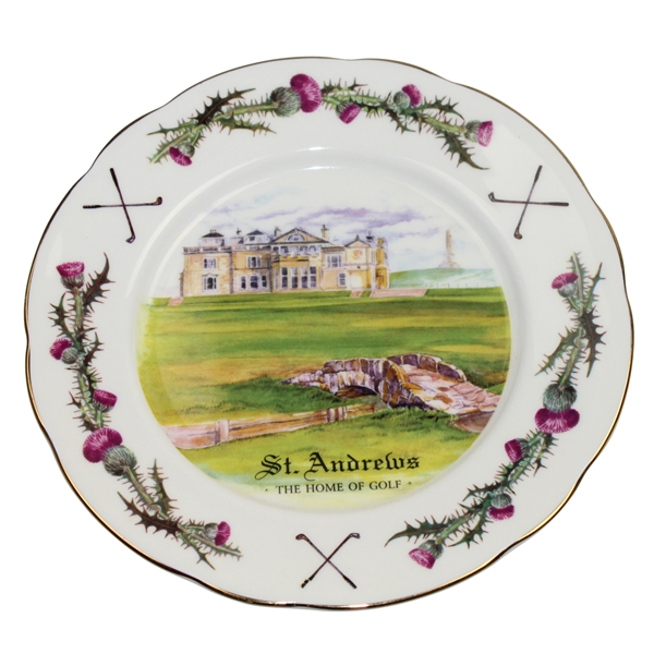 St. Andrews 'Home of Golf' Groves Ceramic Plate with Thistle Design Around Border