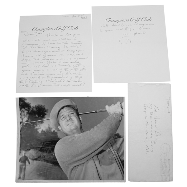 Jimmy Demaret Personal Letter Written to Legend John Derr JSA #Y34348