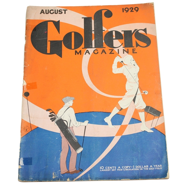 Vintage August 1929 'Golfers Magazine' Orange & Blue Swinging Cover