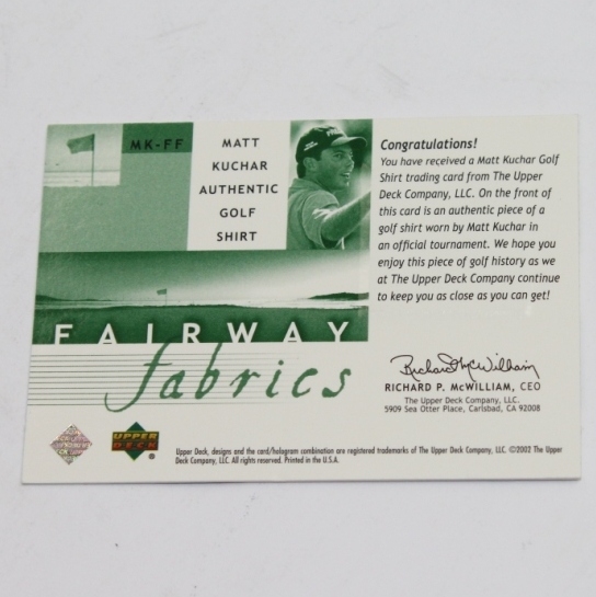 Matt Kuchar Signed Upper Deck 'Fairway Fabrics' Golf Card JSA COA