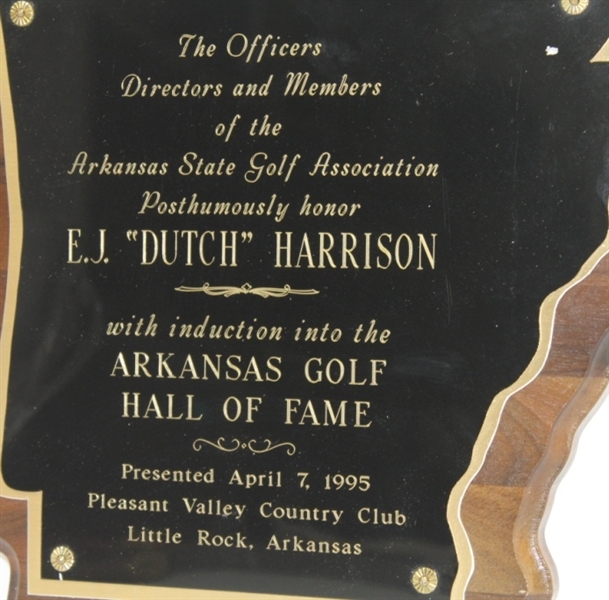 1995 Arkansas Golf HoF Posthumous E.J. Dutch Harrison Induction Plaque