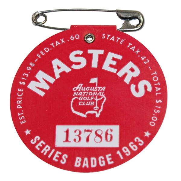 1963 Masters Tournament Badge #13786 - Jack Nicklaus 1st Masters Victory