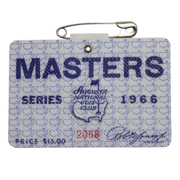 1966 Masters Tournament Badge #2068 - Jack Nicklaus 3rd Masters Victory