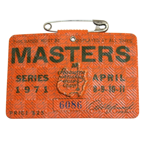 1971 Masters Tournament Badge #6086 - Charles Coody Winner