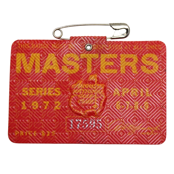 1972 Masters Tournament Badge #17595 - Jack Nicklaus 4th Masters Victory