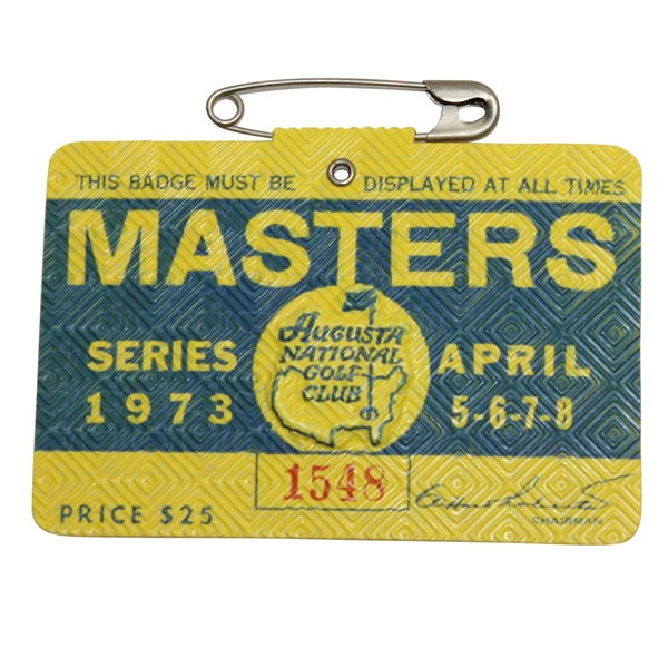 1973 Masters Tournament Badge #1548 - Tommy Aaron Winner
