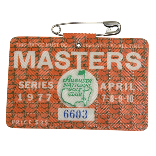 1977 Masters Tournament Badge #6603 - Tom Watson 1st Masters Victory