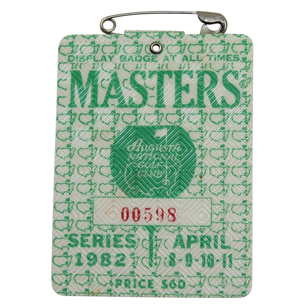 1982 Masters Tournament Badge #00598 - Craig Stadler Winner