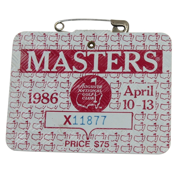 1986 Masters Tournament Badge #X118577 - Jack Nicklaus 6th Masters Victory