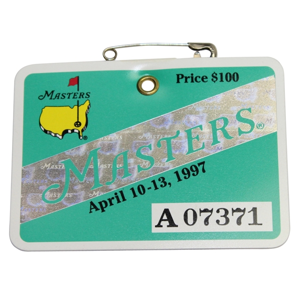 1997 Masters Tournament Badge #A07371 - Tiger Woods 1st Masters Victory