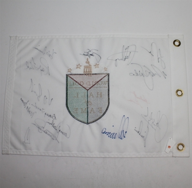 Multi-Signed Embroidered World Hall of Fame Flag - Signed by 16 JSA COA