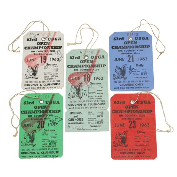 Lot of Five 1963 US Open at The Country Club - Brookline - Tickets w/Playoff