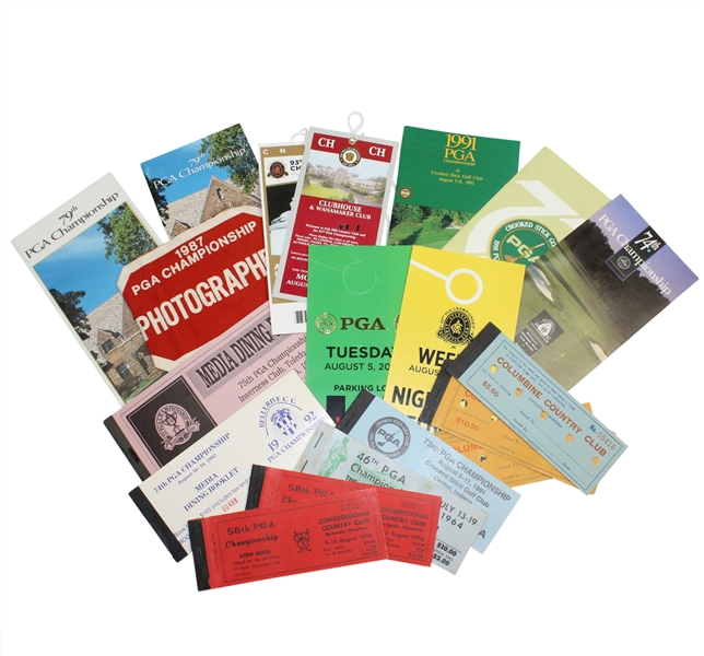 Lot of Misc. Items from Various PGA Championships - Tickets, Pairing Guides, Press Bands, etc