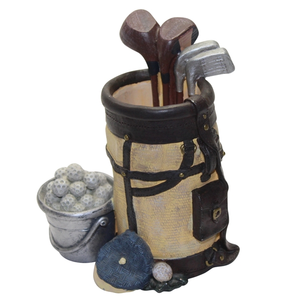 Vintage Looking Golf Bag with Clubs and Bucket of Balls Display Piece