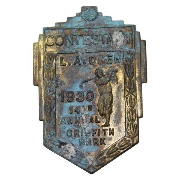 1939 Los Angeles Open Contestant Badge - Jimmy Demaret Winner
