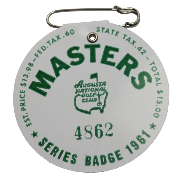 1961 Masters Tournament Badge - #4862 - Gary Player Victory