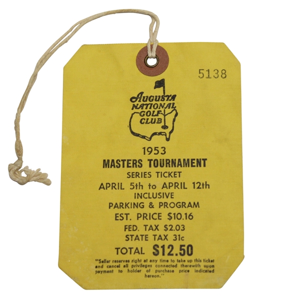 1953 Masters Series Badge #5138 - Ben Hogan 2nd Masters Victory