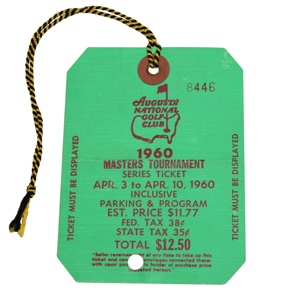1960 Masters Tournament SERIES Badge #8446 - Palmer's 2nd Masters Victory