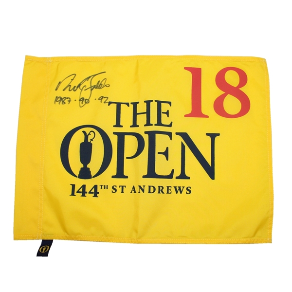 Nick Faldo Signed 2015 The Open at St. Andrews Flag with Winning Years JSA COA