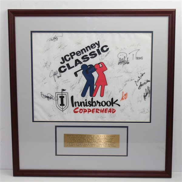 1999 Autographed JC Penney Classic Framed Flag – John Daly/Laura Davies JSA COA