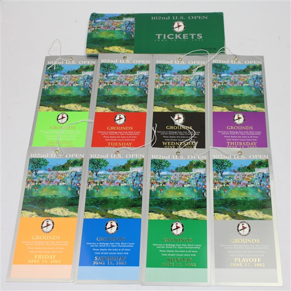 Complete Set of 2002 US Open at Bethpage Black Tickets - Tiger Winner