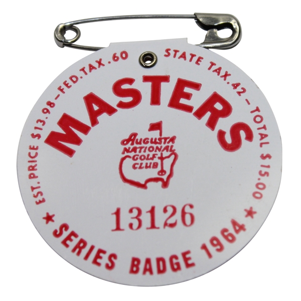 1964 Masters Tournament Badge - #13126 - Palmer Victory