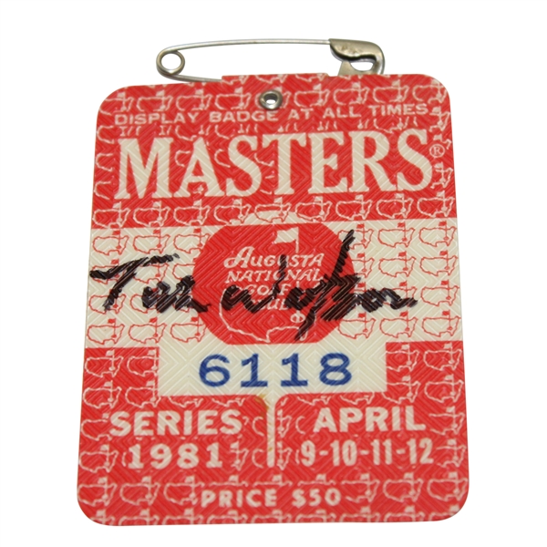 Tom Watson Signed 1981 Masters Badge #6118 JSA ALOA