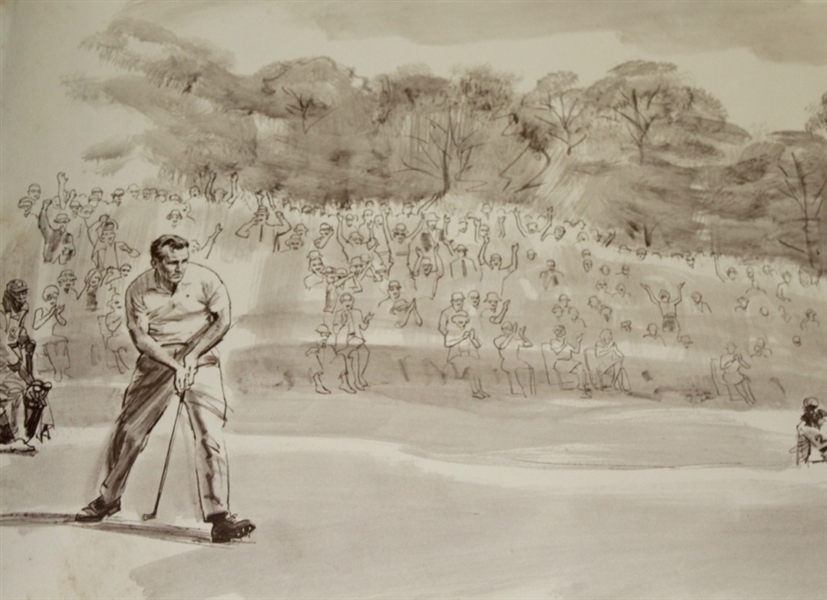 Original Drawing Copy Depicting Palmer's 1964 Masters Putt to become 1st Four Time Champ