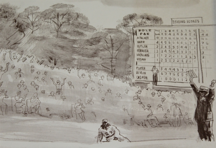 Original Drawing Copy Depicting Palmer's 1964 Masters Putt to become 1st Four Time Champ