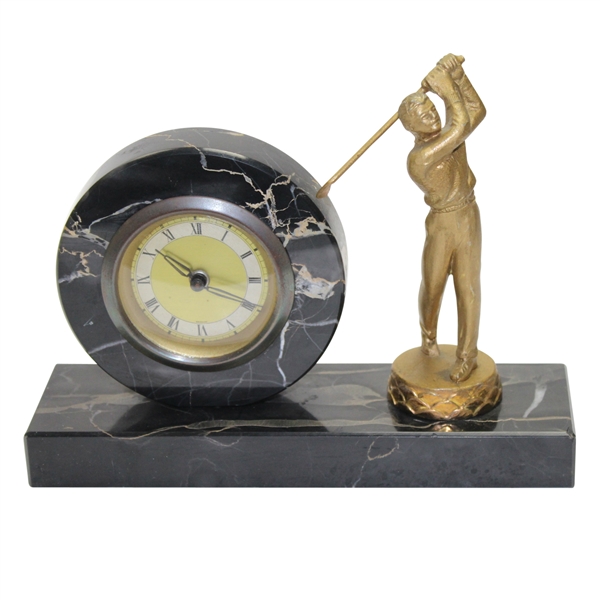 German Clock Display with Post-Swing Golfer 