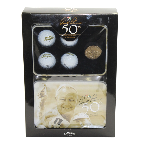 Arnold Palmer 50th Masters Appearance Commemorative Golf Balls with Medal in Box