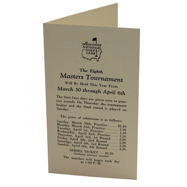 1941 Masters Tournament Event Schedule/Information Program