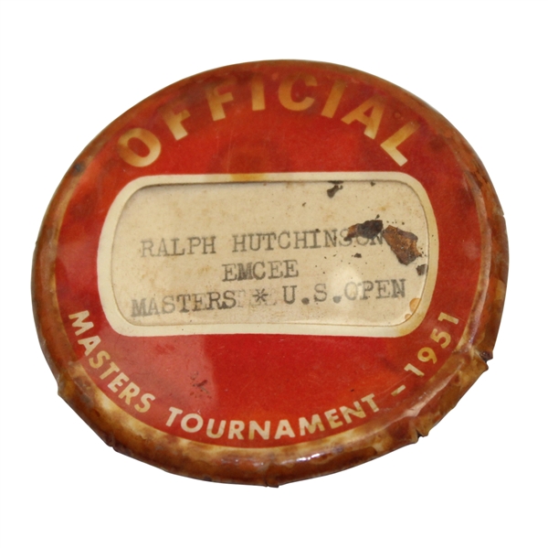 1951 Masters Tournament Official Announcer/Emcee Badge - Ralph Hutchison