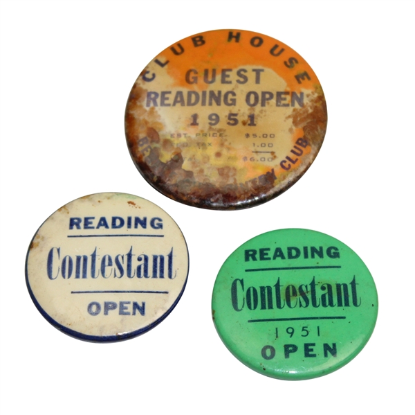 1951 Reading Open Contestant Badge, 1951 Guest Badge, & Undated Contestant Badge