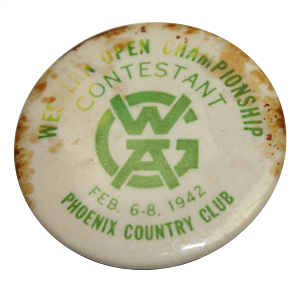 1942 Western Open Championship Contestant Badge - Herman Barron 1st Win