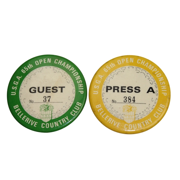 Lot of Two 1965 US Open Badges - Guest & Press A - Gary Player Winner