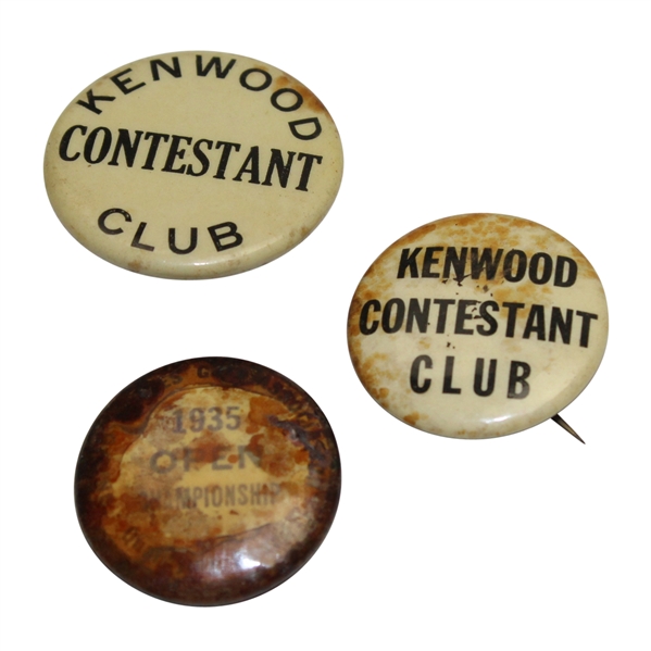 1935 US Open Qualifying Round Badge Plus Two Kenwood Club Contestant Badges
