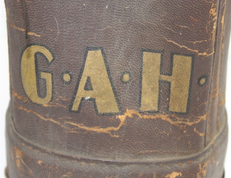 Vintage 1920's Leather G.A.H. Stovepipe Golf Bag - Head Cover Stitched Into Bag